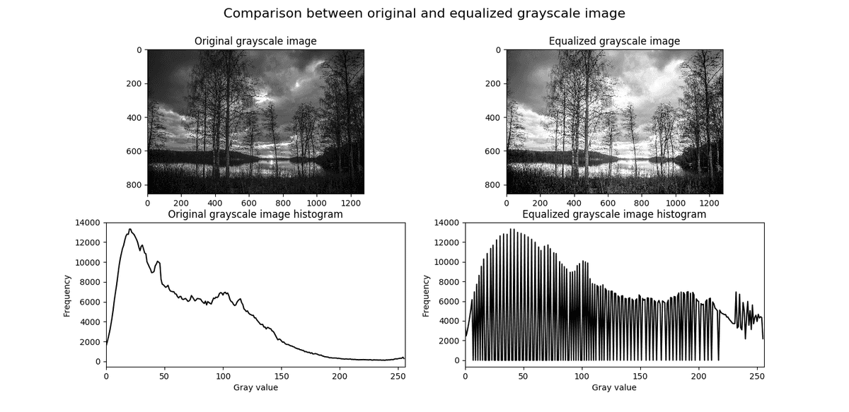 Equalized grayscale image histogram comparision
