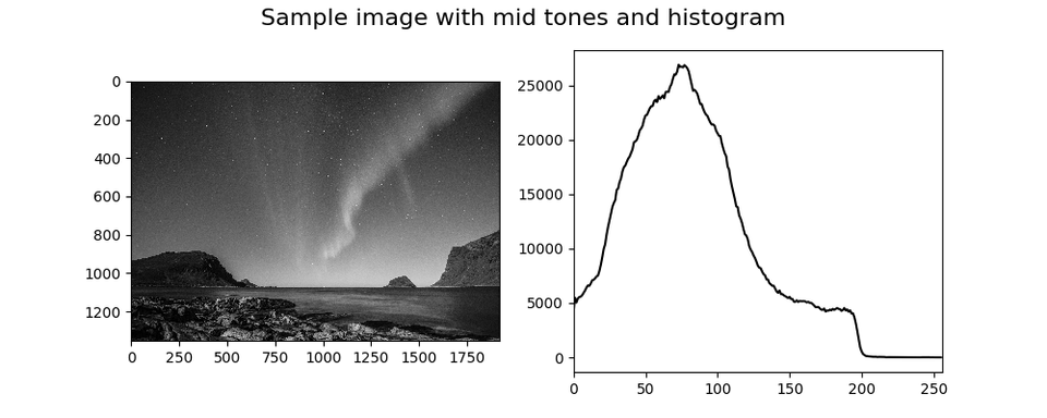 Grayscale histogram with corresponding sample image 2